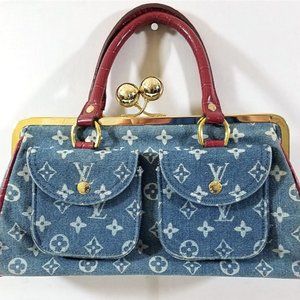 LOUIS VUITTON Denim Alligator Sac Fermoir